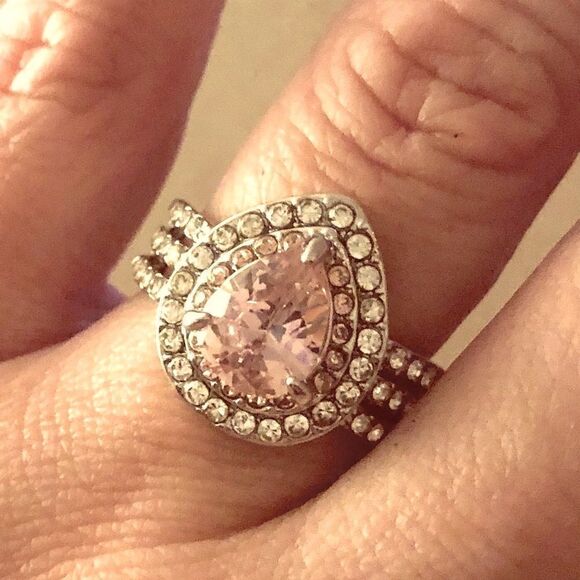 The Pink Tear sapphire 925 Silver tear drop statement ring sz 8 - Picture 9 of 11